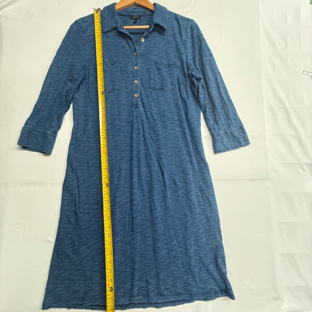 Talbots Shirt Dress Womens Medium Blue Slub Knit 100% Cotton 3/4 Sleeve Casual - Picture 6 of 9